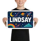 Lindsay Name Art - Space Explorers personalized wall print for kids