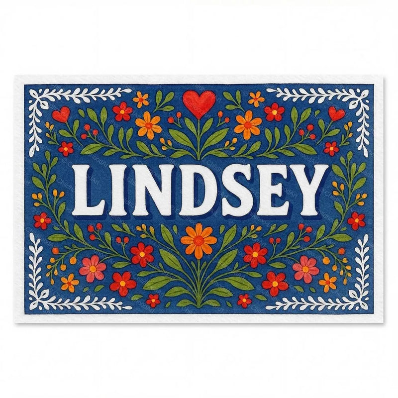 Lindsey Name Art - Floral Farmhouse personalized wall print for kids