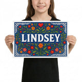 Lindsey Name Art - Floral Farmhouse personalized wall print for kids