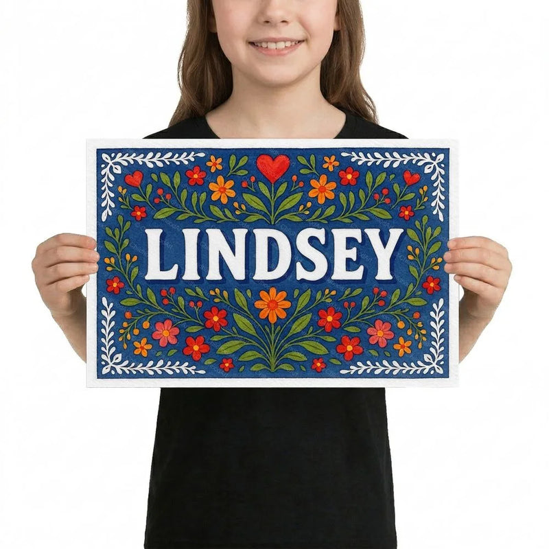 Lindsey Name Art - Floral Farmhouse personalized wall print for kids