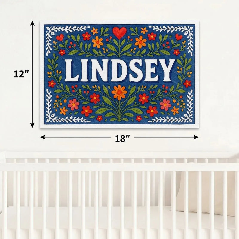 Lindsey Name Art - Floral Farmhouse personalized wall print for kids