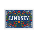 Lindsey Name Art - Floral Farmhouse personalized wall print for kids