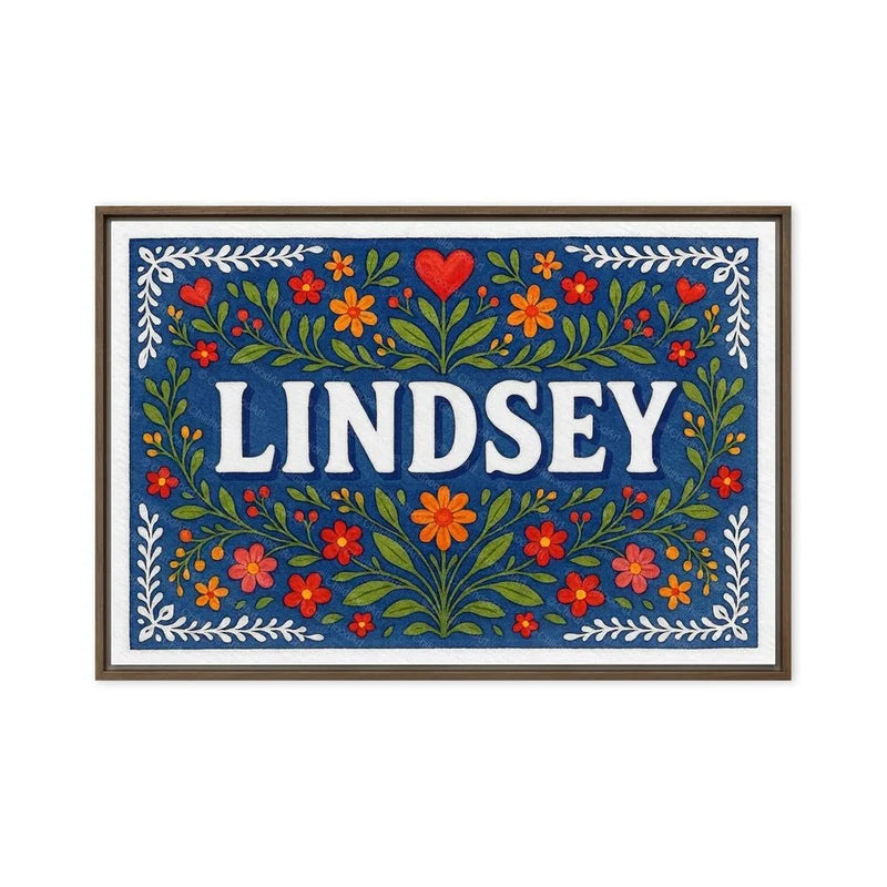 Lindsey Name Art - Floral Farmhouse personalized wall print for kids