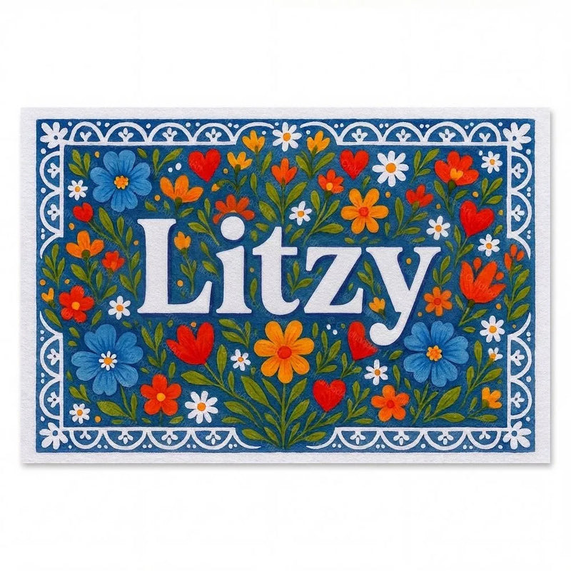Litzy Name Art - Floral Farmhouse personalized wall print for kids