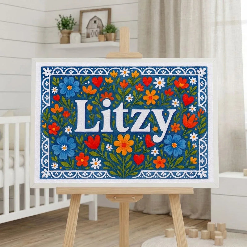 Litzy Name Art - Floral Farmhouse personalized wall print for kids