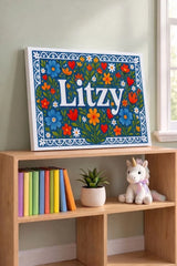 Litzy Name Art - Floral Farmhouse personalized wall print for kids
