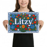 Litzy Name Art - Floral Farmhouse personalized wall print for kids