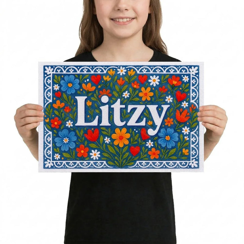 Litzy Name Art - Floral Farmhouse personalized wall print for kids
