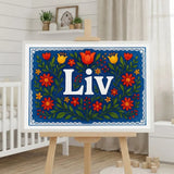 Liv Name Art - Floral Farmhouse personalized wall print for kids