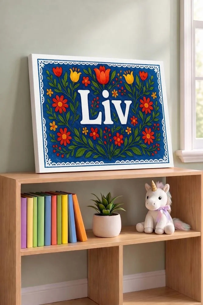 Liv Name Art - Floral Farmhouse personalized wall print for kids