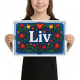 Liv Name Art - Floral Farmhouse personalized wall print for kids