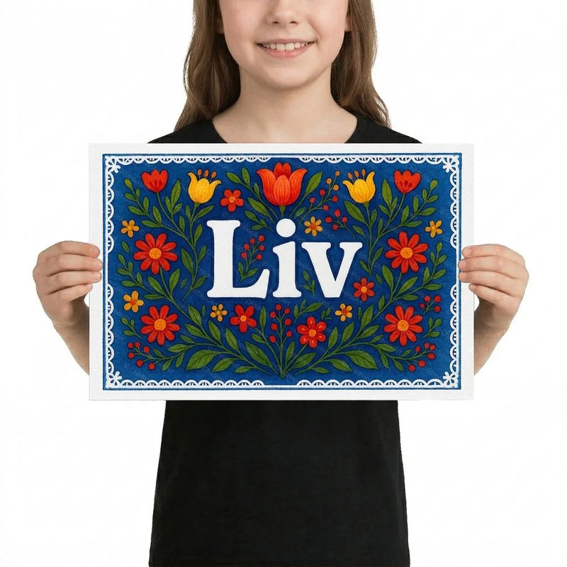 Liv Name Art - Floral Farmhouse personalized wall print for kids
