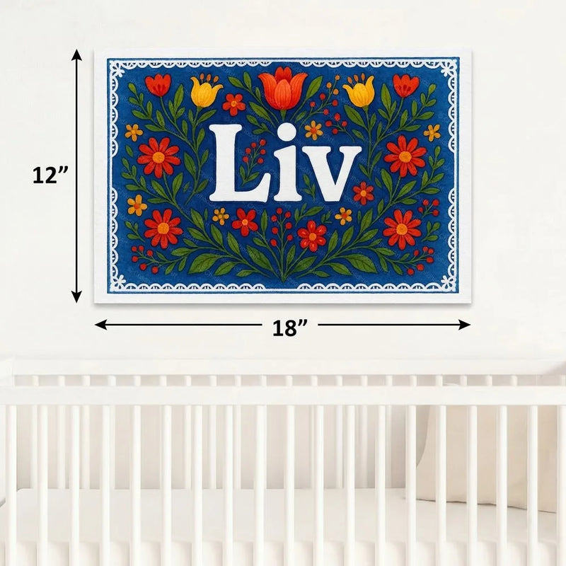 Liv Name Art - Floral Farmhouse personalized wall print for kids