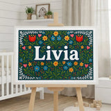 Livia Name Art - Floral Farmhouse personalized wall print for kids