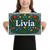 Livia Name Art - Floral Farmhouse personalized wall print for kids