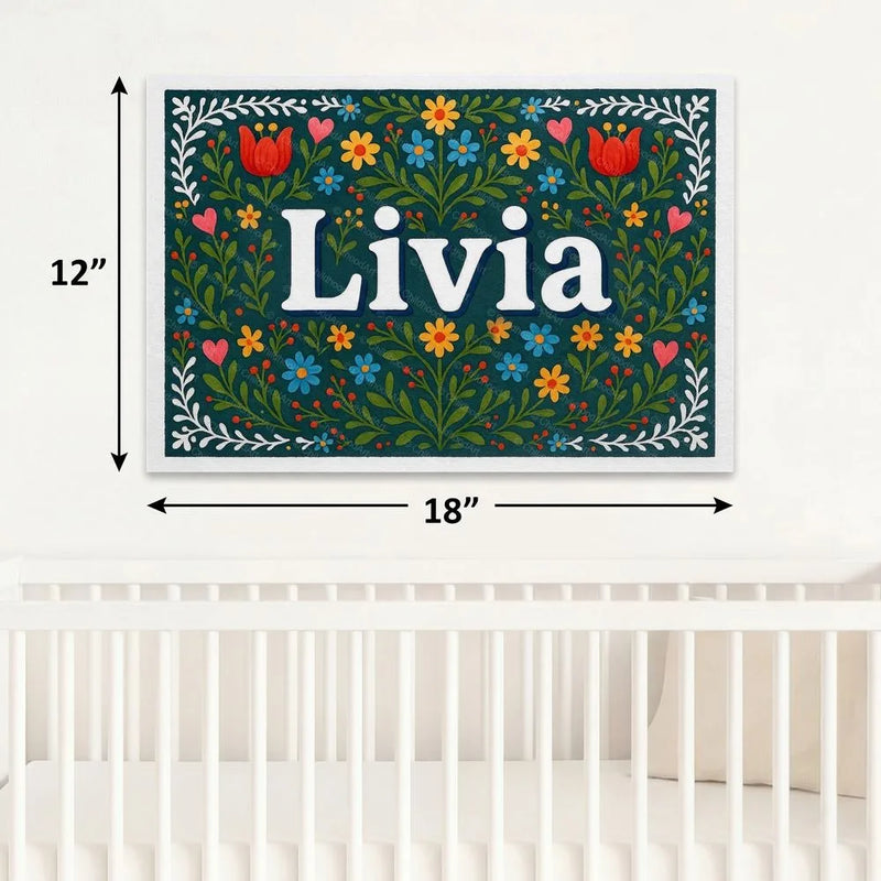 Livia Name Art - Floral Farmhouse personalized wall print for kids