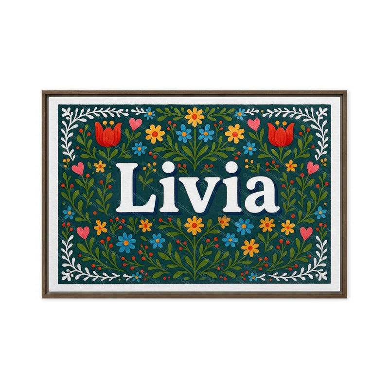 Livia Name Art - Floral Farmhouse personalized wall print for kids