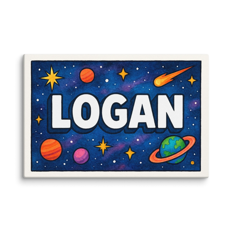 Logan Name Art - Space Explorers personalized wall print for kids