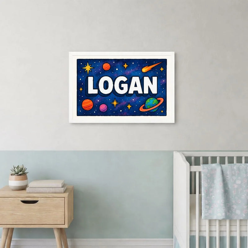 Logan Name Art - Space Explorers personalized wall print for kids