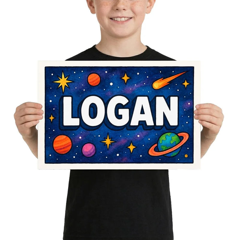 Logan Name Art - Space Explorers personalized wall print for kids