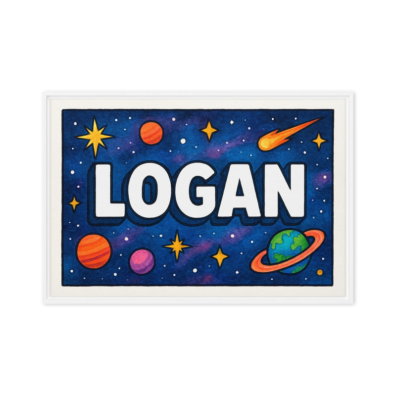 Logan Name Art - Space Explorers personalized wall print for kids