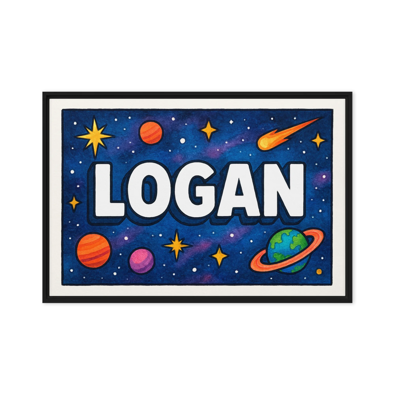Logan Name Art - Space Explorers personalized wall print for kids