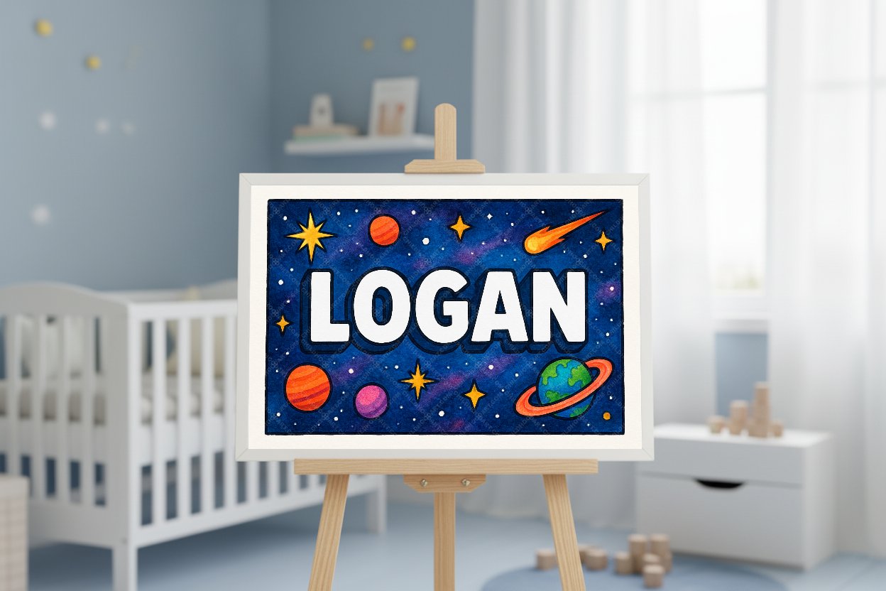 Personalized space name art for Logan