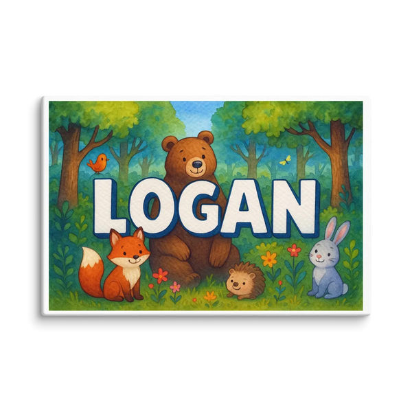 Logan Name Art - Forest Friends Personalized Wall Art