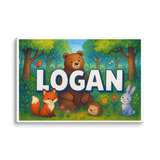 Logan Name Art - Forest Friends personalized wall print for kids