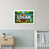 Logan Name Art - Forest Friends personalized wall print for kids