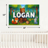 Logan Name Art - Forest Friends personalized wall print for kids