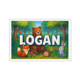 Logan Name Art - Forest Friends personalized wall print for kids