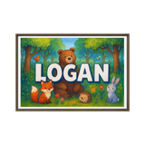 Logan Name Art - Forest Friends personalized wall print for kids