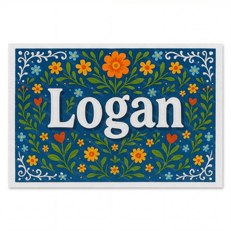 Logan Name Art - Floral Farmhouse personalized wall print for kids