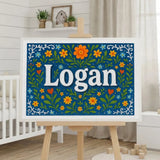 Logan Name Art - Floral Farmhouse personalized wall print for kids
