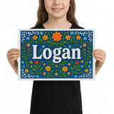 Logan Name Art - Floral Farmhouse personalized wall print for kids