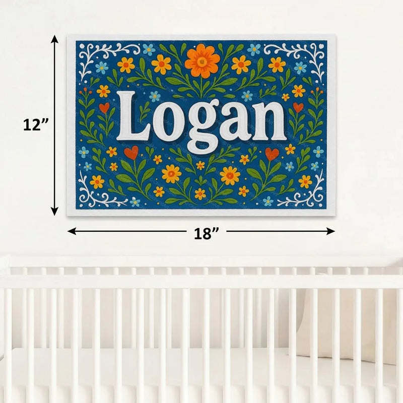 Logan Name Art - Floral Farmhouse personalized wall print for kids