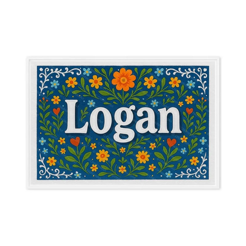 Logan Name Art - Floral Farmhouse personalized wall print for kids