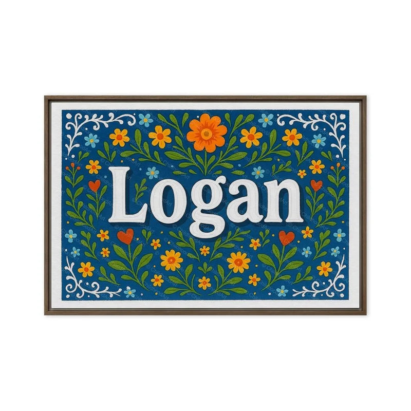Logan Name Art - Floral Farmhouse personalized wall print for kids