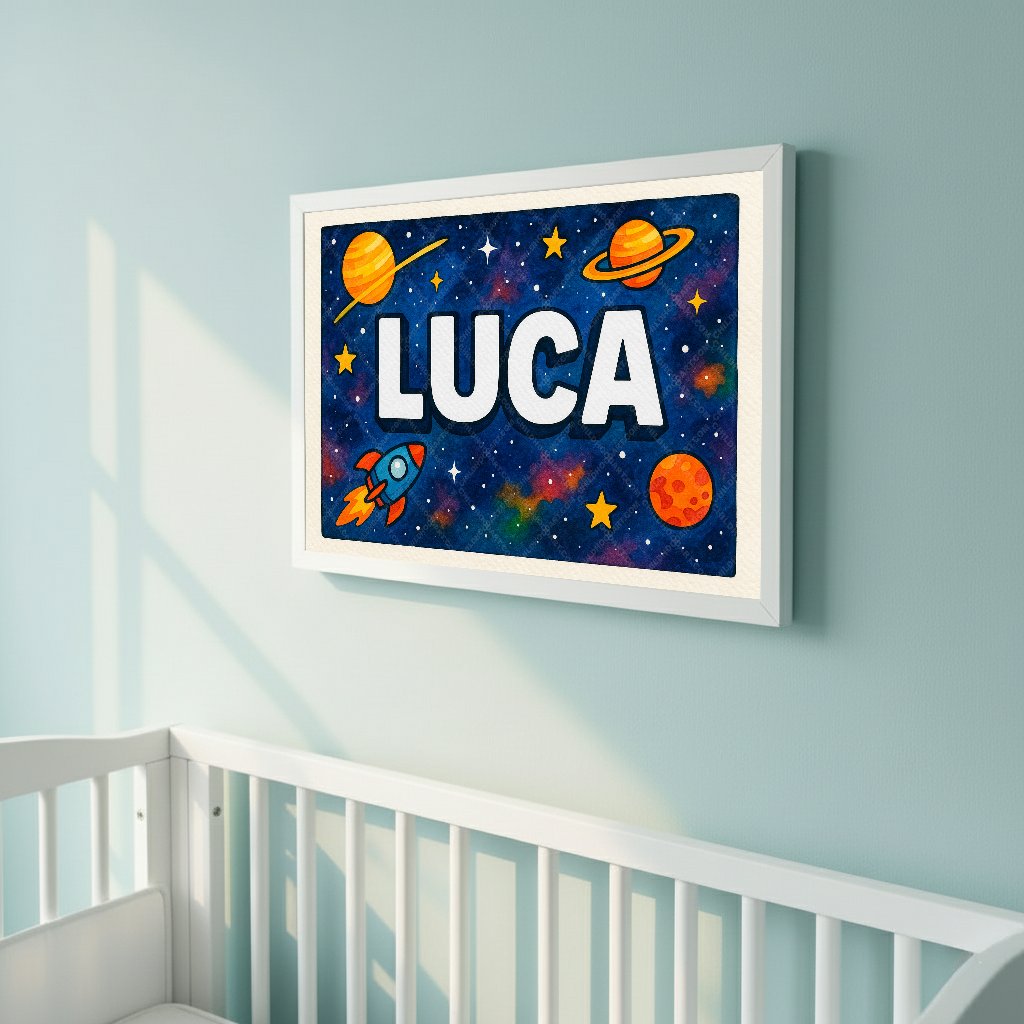 Personalized space name art for Luca