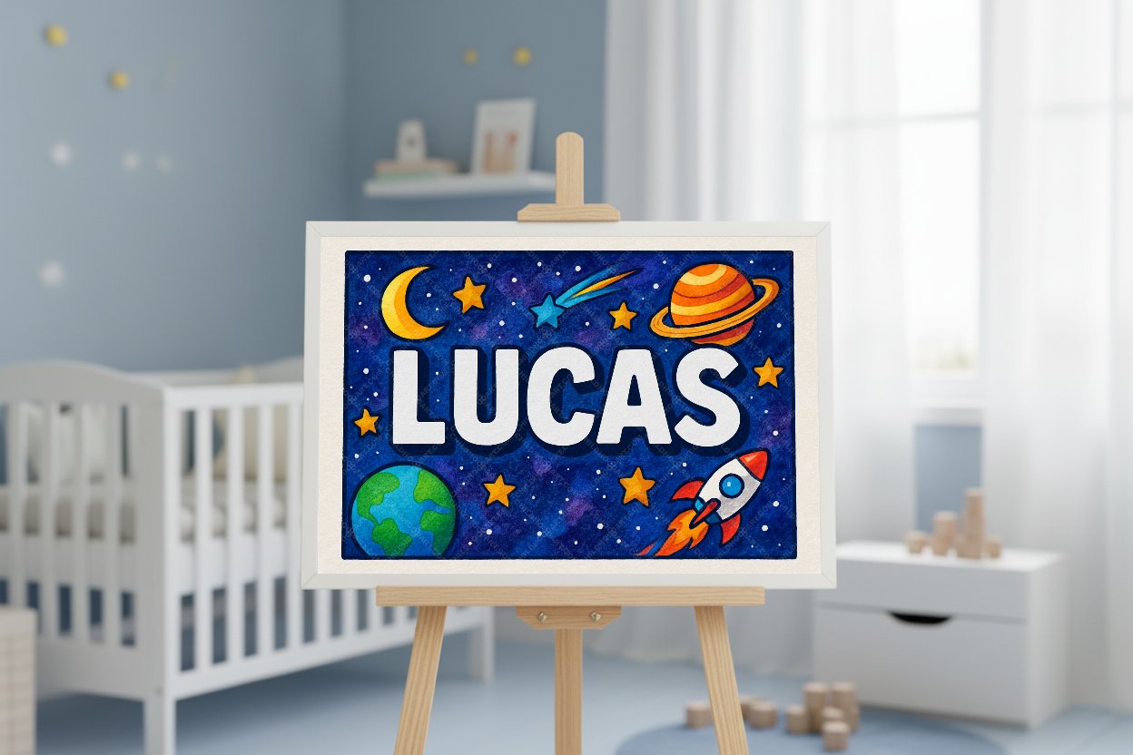 Personalized space name art for Lucas