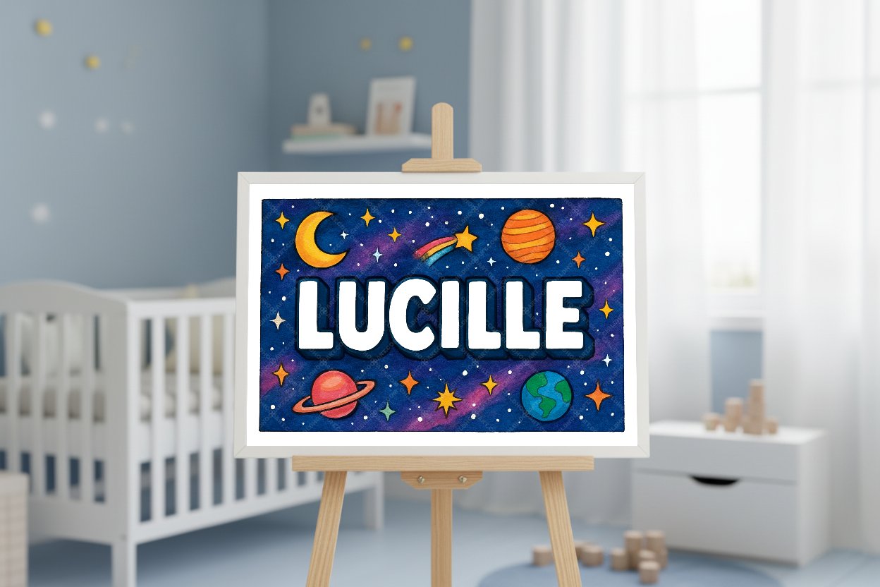 Personalized space name art for Lucille