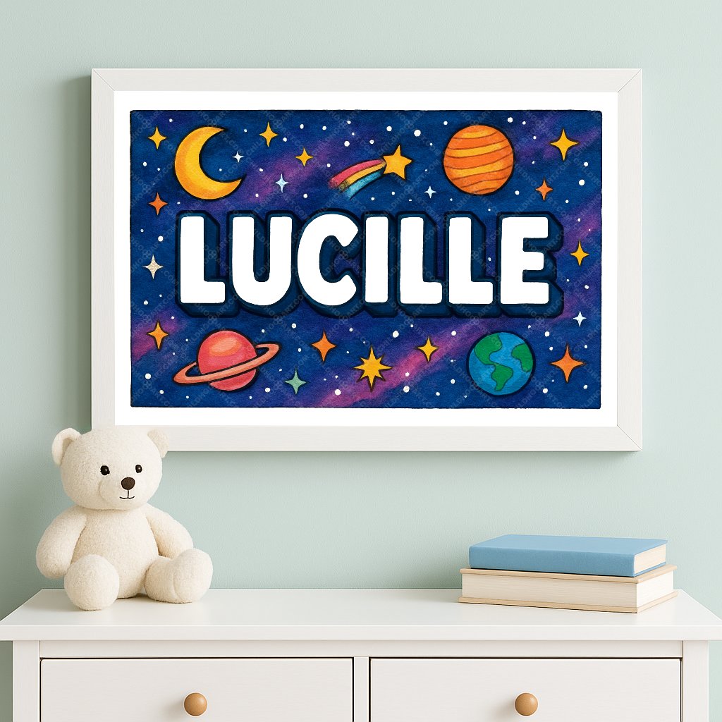 Personalized space name art for Lucille