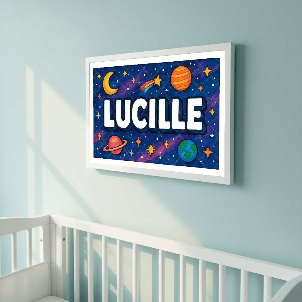 Personalized space name art for Lucille