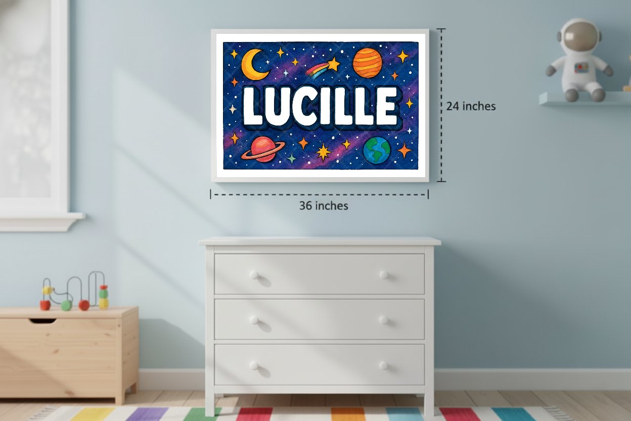Personalized space name art for Lucille