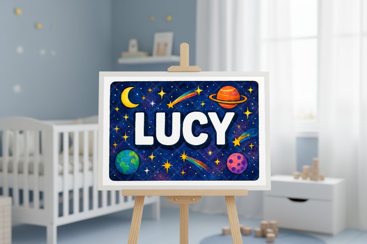 Personalized space name art for Lucy