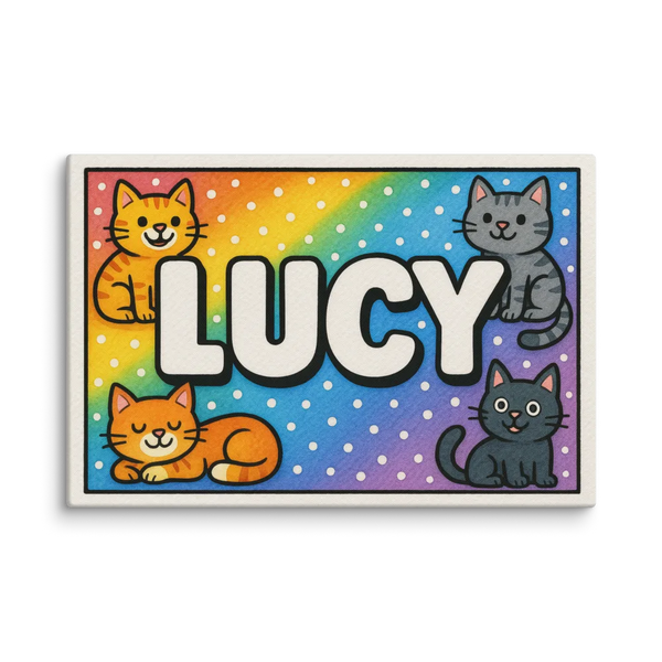 Lucy Name Art - Colorful Cats Personalized Wall Art