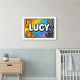 Lucy Name Art - Colorful Cats personalized wall print for kids