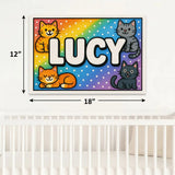 Lucy Name Art - Colorful Cats personalized wall print for kids