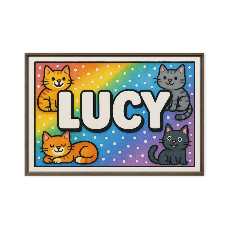 Lucy Name Art - Colorful Cats personalized wall print for kids